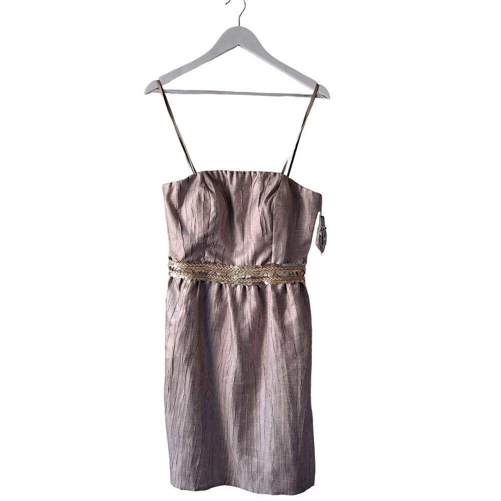 Tahari Gerard Detactable Strap Gold Dress with Braided Sequence Waist - Size 8